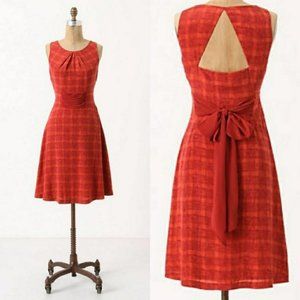 Anthropologie Girls from Savoy Burnt Orange Printed Silk Dress